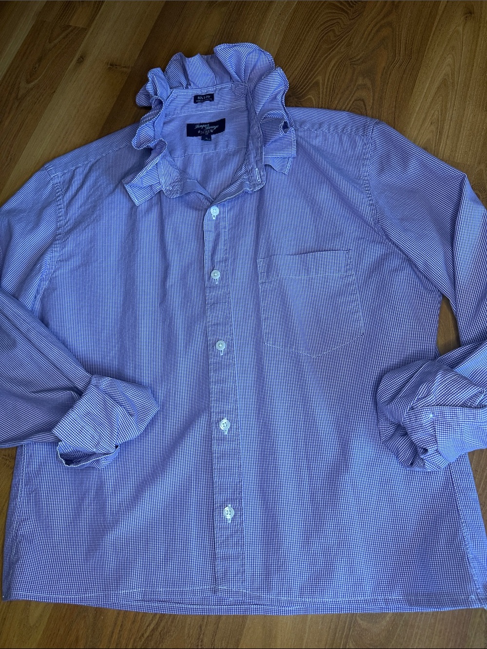 J. Crew Lavender Mini-Check Ruffle Collar Button-Down Shirt